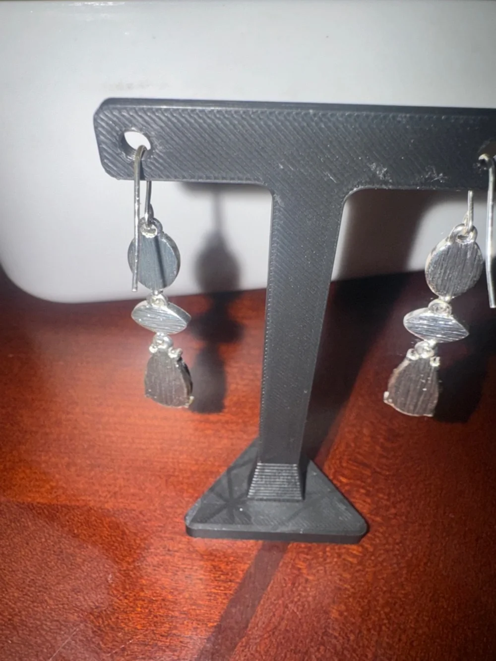 Liz Claiborne Silver Drop Earrings with Deep Garnet Red Stones - Picture 2 of 6